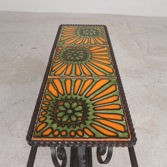 Image 1 of Vintage Newspaper Rack, Magazine Rack, Table With 3 Tiles