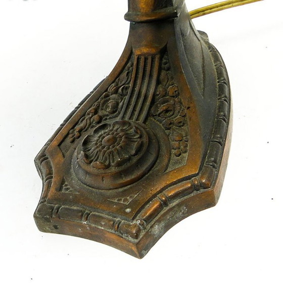 Metal Table Lamp with Floral Motifs, Austria-Hungary, Early 20th Century – Glass (photo 7 of 11)