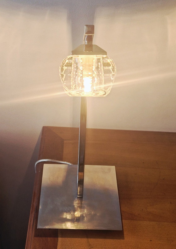 Image 1 of Moderne Designerlampe- Chrom und dickes Glas