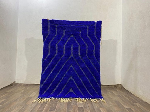 Tapis en laine naturelle bleu Marocain sur mesure traditionnelle taille 150/250 cm – Alberto Bazzani, vloerkleden en tapijten