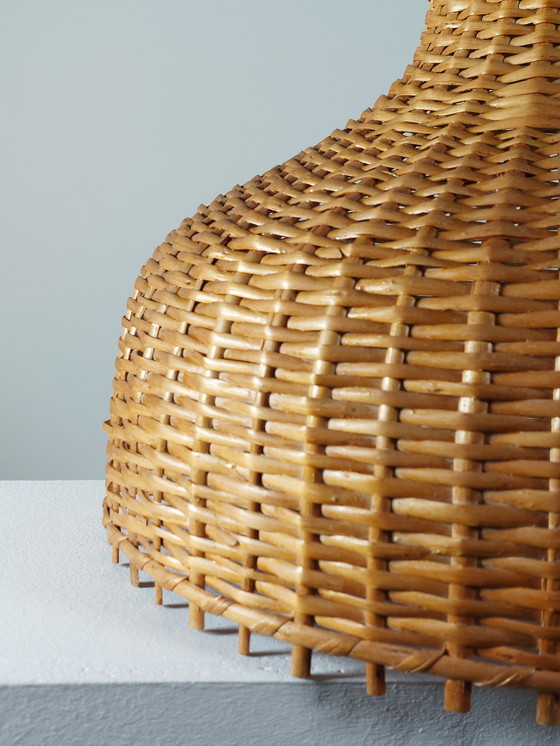 Image 1 of Vintage lampenkap van rotan in mandvorm uit het midden van de 20e eeuw, jaren 70.