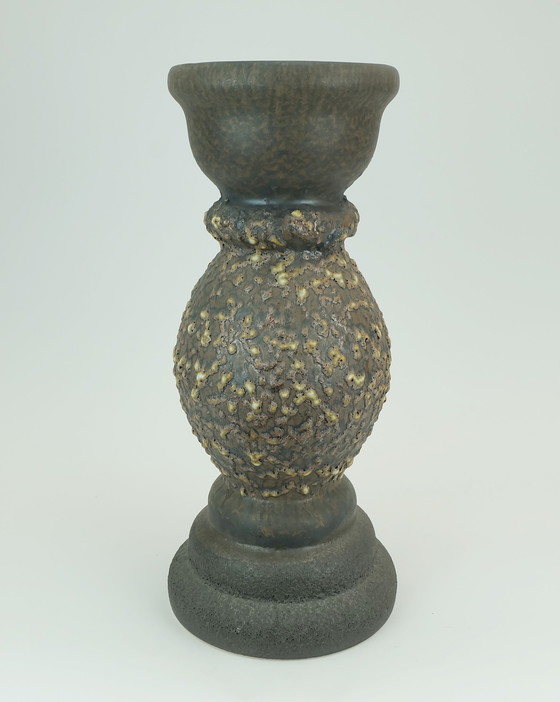 Image 1 of Zeer Zeldzame Grote Vintage Jopeko Plantenstandaard Plantenpot met Voet Vet Lava Keramiek 1970