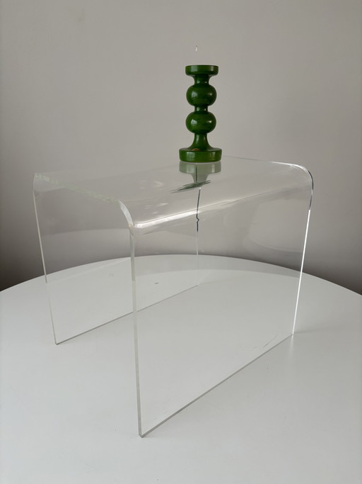 Vintage Plexiglas Bijzettafel - Doorzichtig Gebogen Acrylglas Tafeltje - Perspex, Transparant - Mid-Century, Space Age Tafel