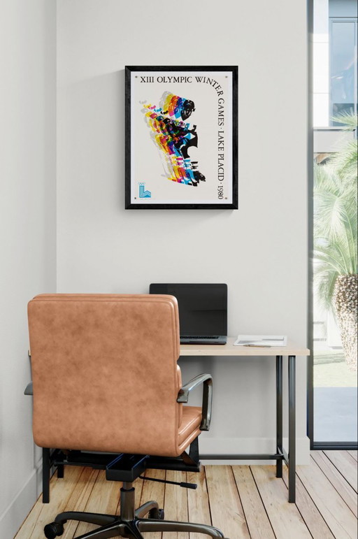 Lake Placid ijshockey – 1980 – Originele vintage Olympische poster van Robert Madden – Popart sport – 63,5 x 48,5 cm