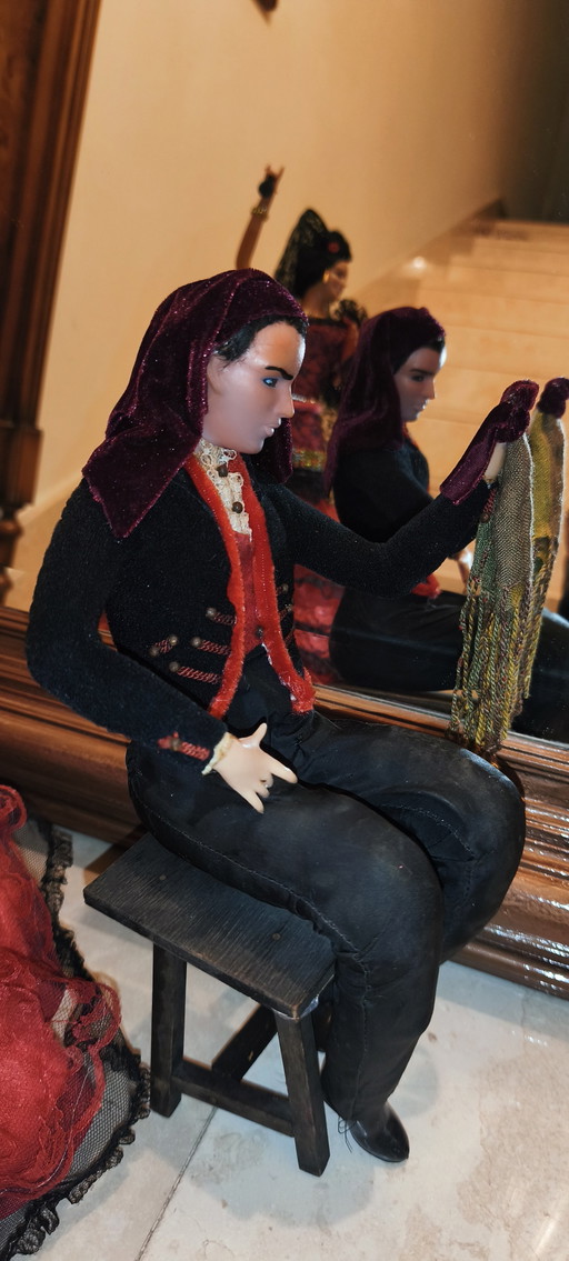 Flamencotänzerinnenpaar, 48 cm, Vintage, spanisch, Marin Chiclana – decoratieve objecten, Plastic, Textile (photo 2 of 15)