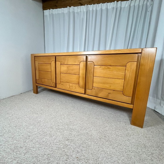 Image 1 of Large French sideboard in solid elm, 1970, attributed to the Chauvin Workshop