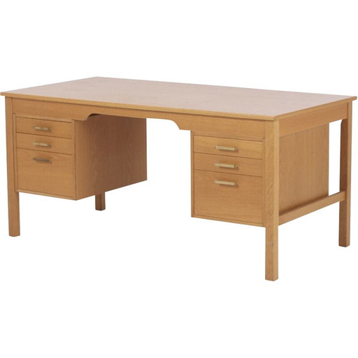 Scrivania vintage impiallacciata in rovere e ottone di Borge Mogensen per Søborg, 1960