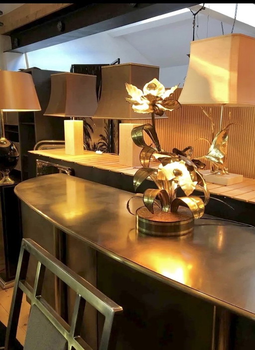 Maison Jansen Tischleuchte mit Blumenmuster aus den 1970er Jahren