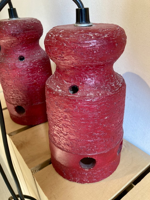 2 Vintage keramieken brutalist hanglampen 