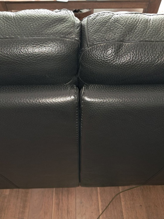 Image 1 of Beautiful black leather 4-seater sofa