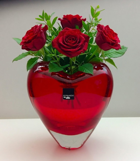Image 1 of (W009) Leonardo Heart Vase Ruby Red Glass – 17cm – 2kg Heavy Decoration