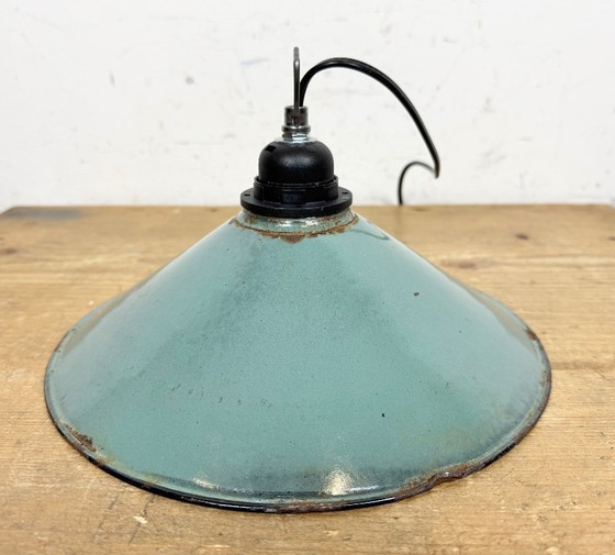Image 1 of Lampada a sospensione industriale in smalto color petrolio, anni '60