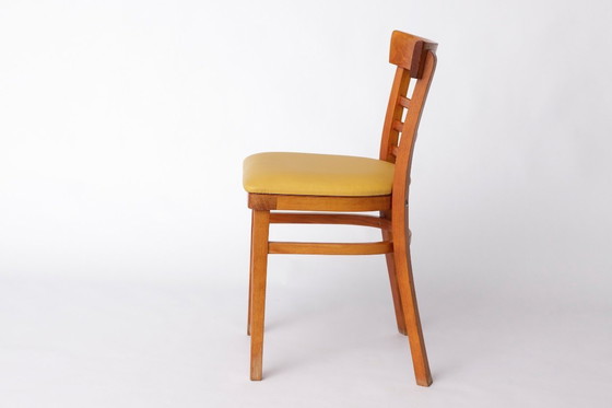 Image 1 of Vintage Beechwood Chair with Yellow Faux Leather Seat – 1960s/1970s German Mid-Century Modern