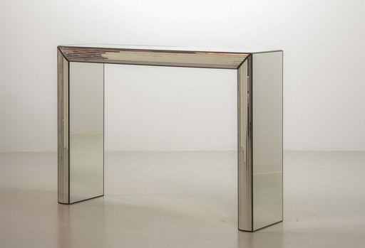Exclusive Eyecatching Minimalistic Handcrafted Silver Mirror Console Table / Wall Art Object, 1980s