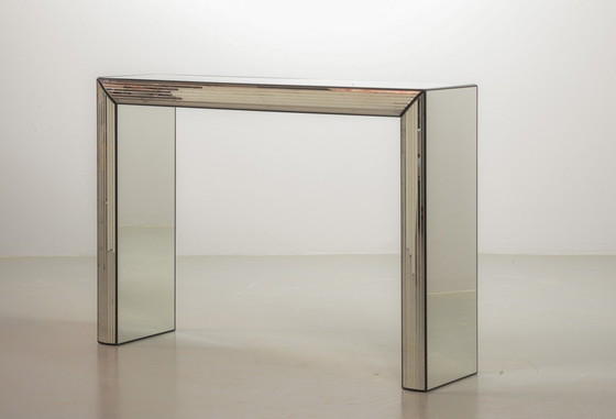 Image 1 of Exclusive Striking Minimalist Handmade Silver Mirror Console Table / Wall Art Object, 1980s