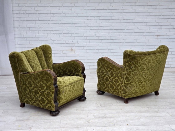 Image 1 of Fauteuil relax danois des années 1950, revêtement en velours, bois de chêne.