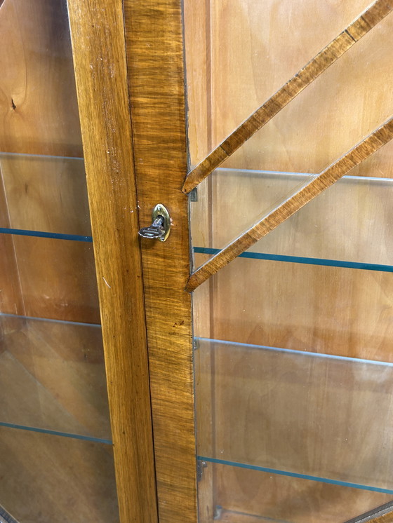 Image 1 of Art Deco Vintage Brocante Walnut Hexagonal Display Cabinet – 1920–1930 Striking Geometric Design | Elegant Display Storage