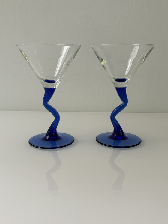 Image 1 of Set van twee 1980’s martini-glazen in Memphis-stijl van Liberty Glass