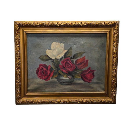 Vintage-Ölgemälde mit Rosen, 1950er/60er Jahre