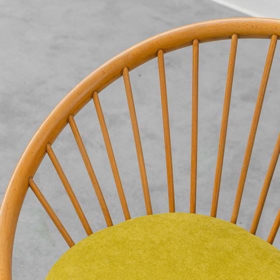 Image 1 of Fauteuil circulaire scandinave vintage années 60 en bois avec tissu vert, antiquités modernes