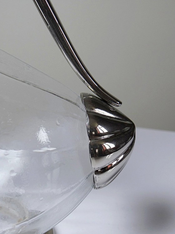 Image 1 of Vintage glass and silver-plated metal ewer, modernist pitcher/carafe 1950-1970