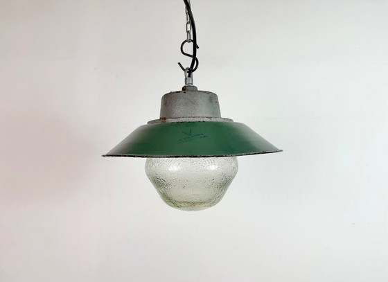 Image 1 of Green Enamel and Cast Iron Industrial Pendant Lamp, 1960s