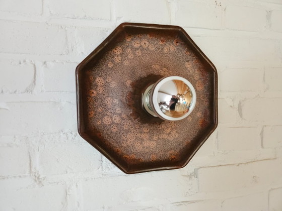 Image 1 of Keramieken aardewerken bruine vintage wandlamp, west germany fat lava stijl, keramische retro wandlamp, space age lamp
