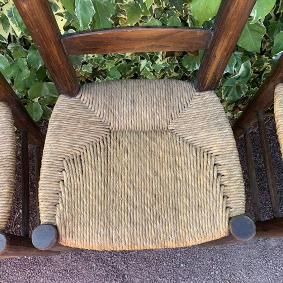Image 1 of Ensemble de 4 chaises paillées artisanales en chêne massif