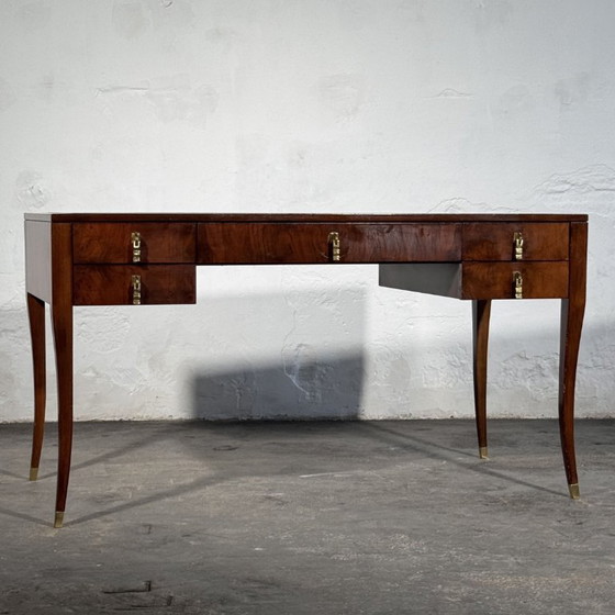 Scrivania in radica di noce con piano in pelle di FEKA, anni '70 – Tavoli da pranzo, Brass (photo 14 of 18)