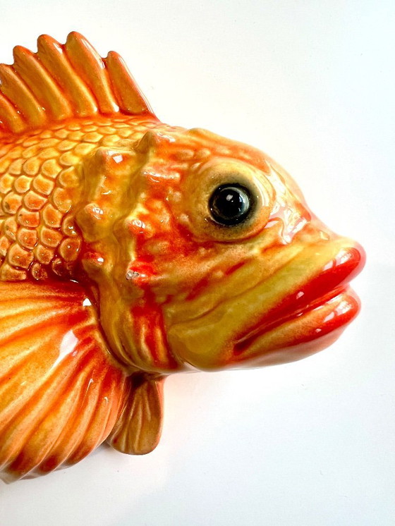 Image 1 of Italienische Fisch-Wandfigur aus Keramik. 20 cm. 1980er Jahre.