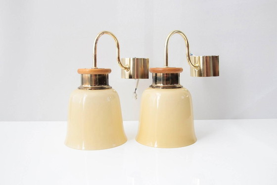 Image 1 of 2er Set Wandlampen Messing Glasschirm 80er J Vintage