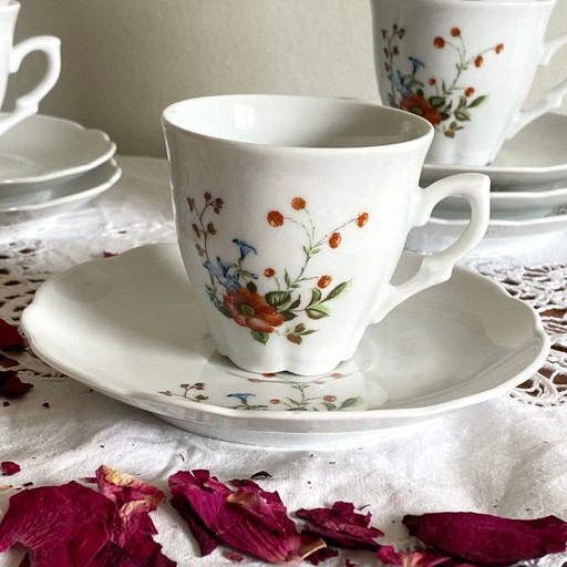 6 tazas de café espresso de porcelana antigua de Chauvigny