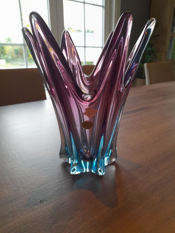 Vase vintage en verre de Murano, Bleu (photo 4 sur 5)