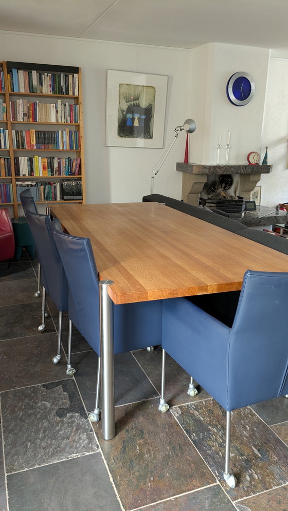 Image 1 of Table de salle à manger moderne en chêne, 1x2 mètres et 76 cm de haut