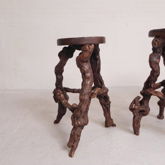 Image 1 of Ensemble de 3 tabourets de bar vintage en fibres végétales, années 1960