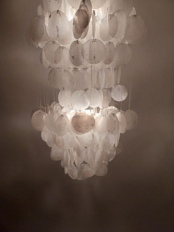 1 x Capiz Pendant Lamp 1970s 105cm high 35cm diameter – Wood, Other (photo 4 of 8)