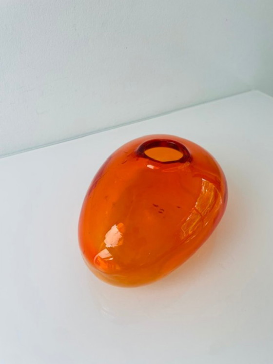 Image 1 of Mouth-blown orange glass vase, organic shape