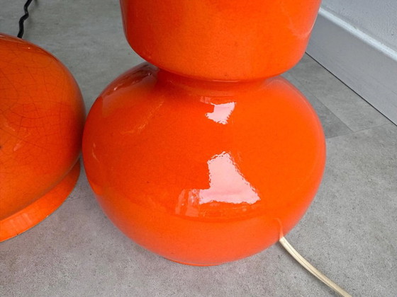 2 pieds de lampe de table vintage en céramique orange des années 70 – Ceramic (photo 5 of 8)
