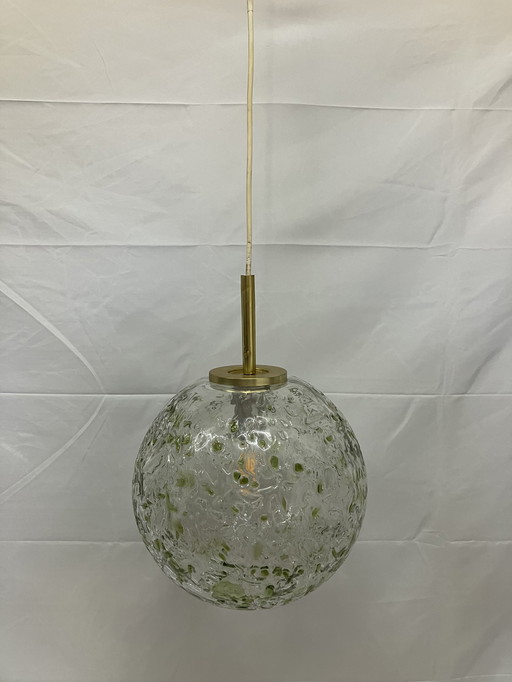 Vintage green glass spherical pendant lamp, Doria Germany