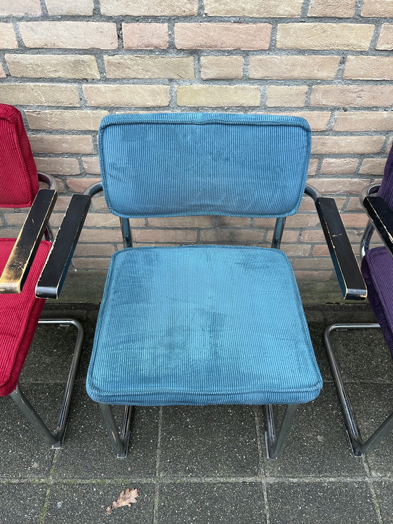Image 1 of 4 sedie in tessuto a coste con struttura tubolare cromata