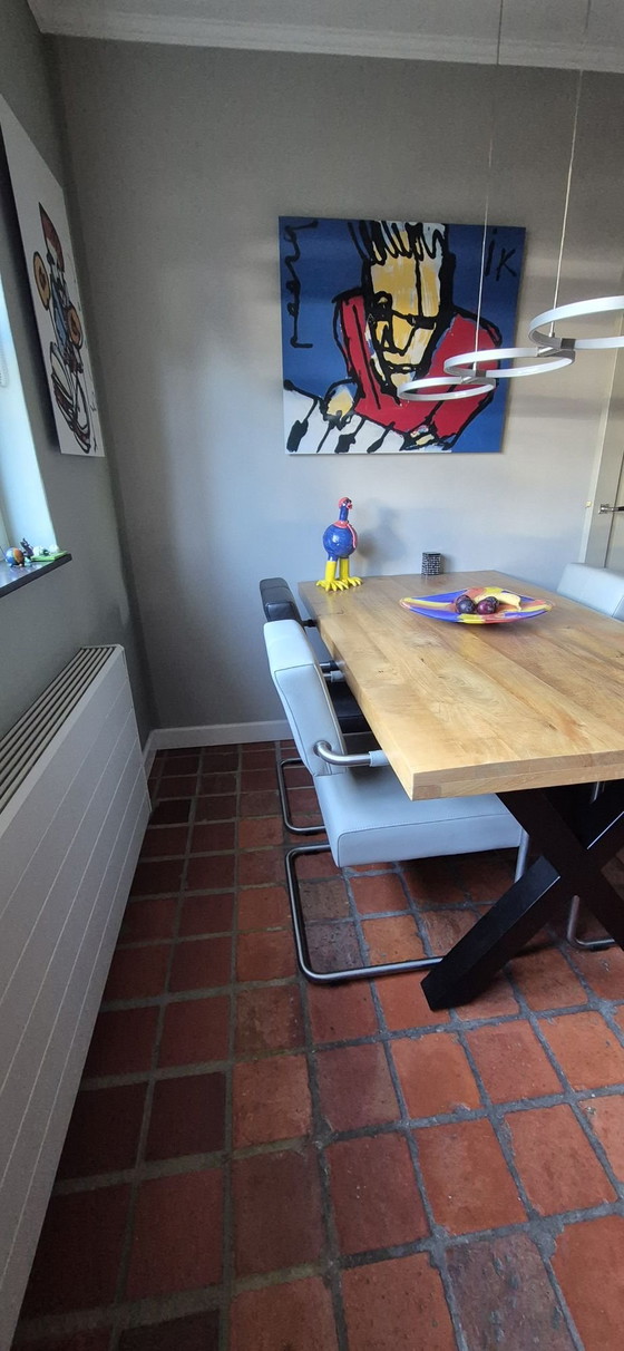 4 Sedie da pranzo in pelle di design senza tempo come nuove, Metallo, Nero (foto 8 di 8)