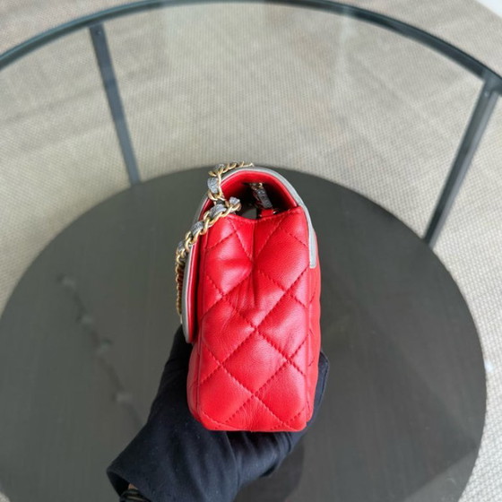 Image 1 of Chanel Seasonal Flap Two-Tone Quilted Lambskin Red Grey GHW No 23