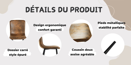 Image 1 of 4x Urban Meuble Manger Chaises Vintage Marron Suède Pied Noir