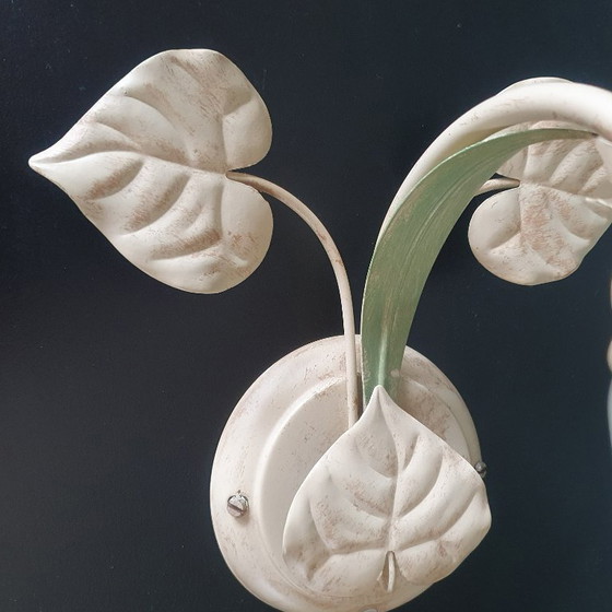 Image 1 of Vintage Italian wall lamp - Floral - Voghera - glass shade