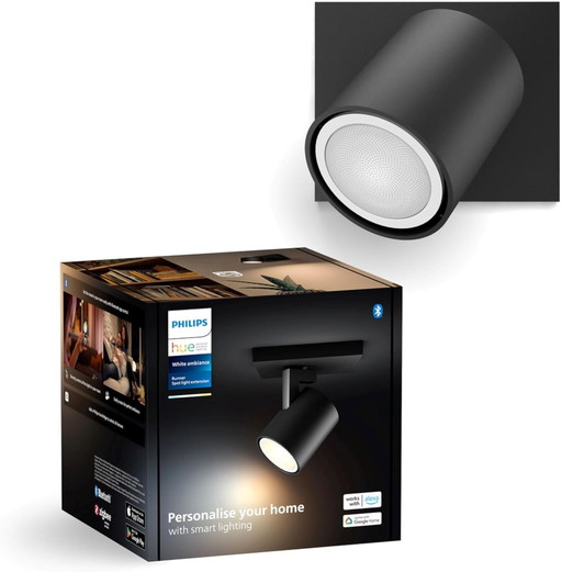 Philips Hue White Ambiance Runner 1 spot noir, avec lampe LED GU10 1x5W, dimmable, toutes les nuances de blanc, contrôlable via
