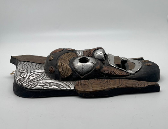 Image 1 of Vintage Nepal/Tibet wandmasker in Bhairava/Mahakala-stijl – hout en metaal