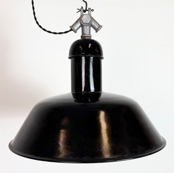 Image 1 of Black Enamel Industrial Pendant Lamp from AEG, 1930s