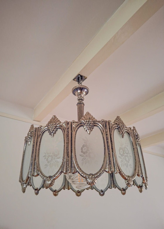 Splendida lampada a sospensione Art Déco argentata., Lampadari, Rame, Metallo, Argentato (foto 3 di 7)