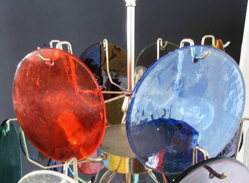 Paire de lustres vintage en verre de Murano Vistosi avec 4 lumières multicolores, Italie 1980