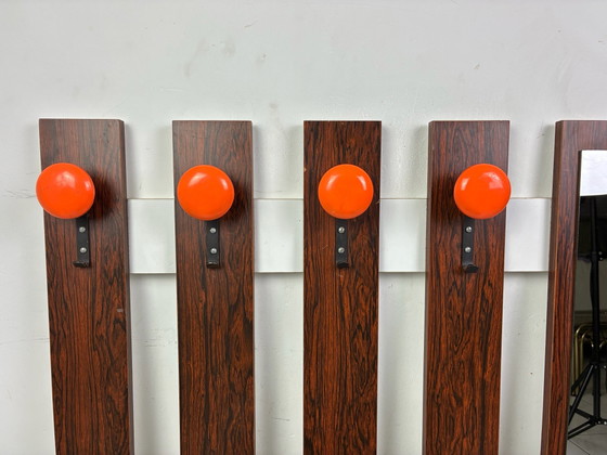 Appendiabiti vintage con specchio, effetto palissandro, Vetro, Plastica, Arancione (foto 7 di 15)